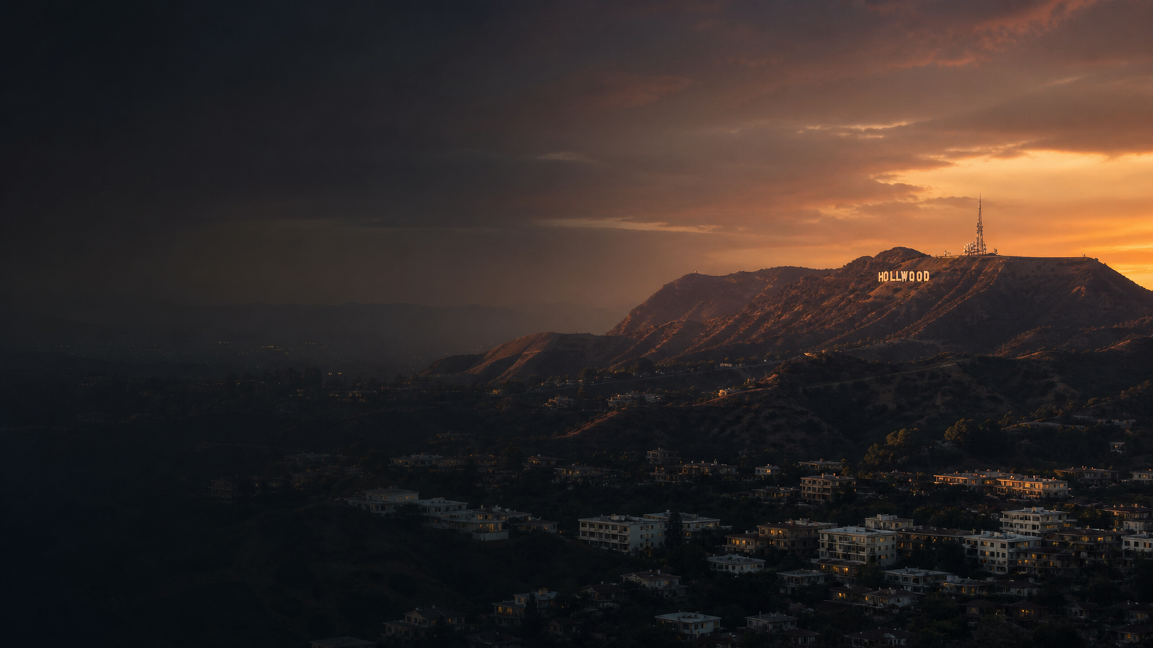 Hollywood Hills and the Hollywood Sign at sunset